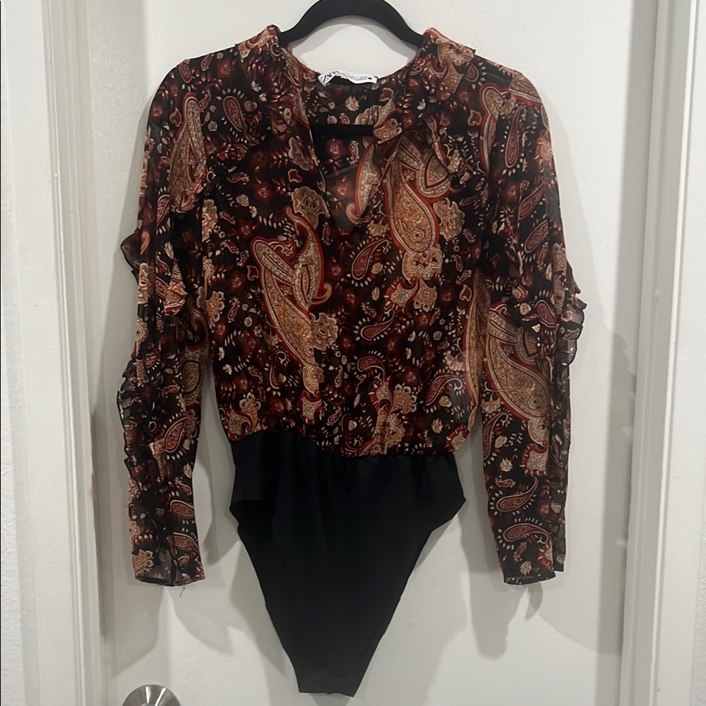 Zara Paisley Print Long Sleeve Bodysuit